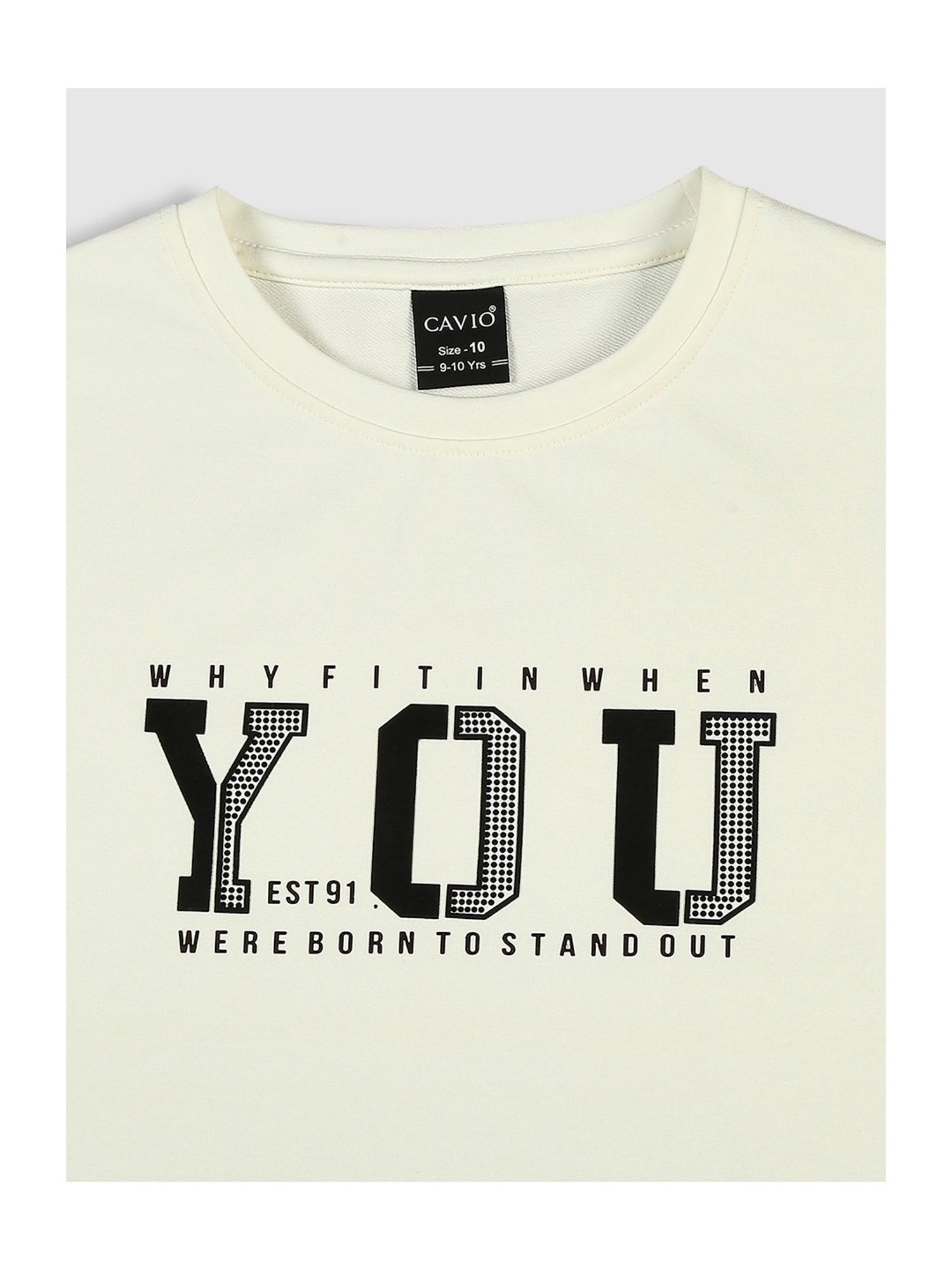 Cavio Kids Cream Printed T-Shirt