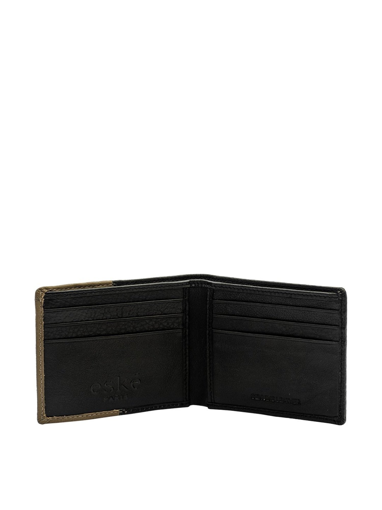 Eske Black & Taupe Textured Bi-Fold Wallet for Men