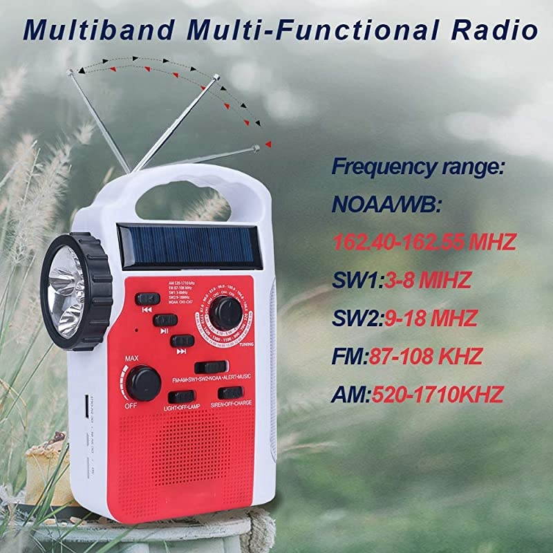 Portable Solar Emergency Weather Radio Hand Crank AM/FM NOAA Survival Radios with LED Flashlight 1000mAh Power Bank for Smart Phone for Home Outdoor Camping Traveling Earthquake (083)