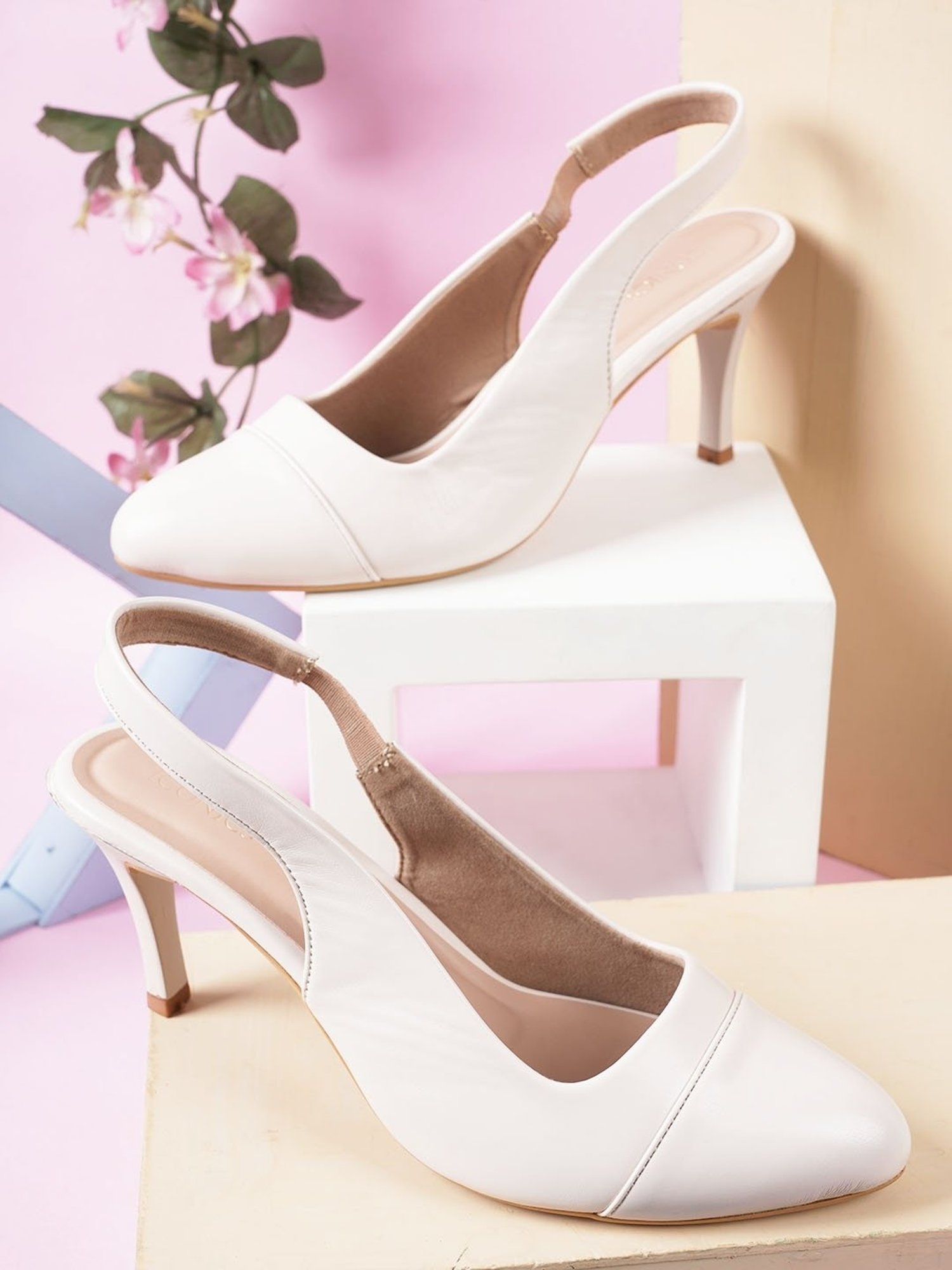 Iconics Women's Beige Sling Back Stilettos