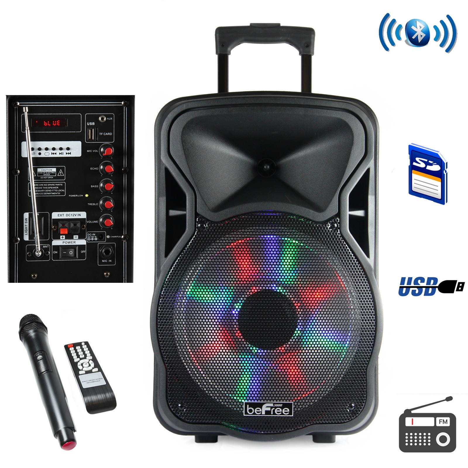 Befree Sound BFS-4400 12 in Bluetooth Rechargeable Party Speaker with Illuminatiing Light