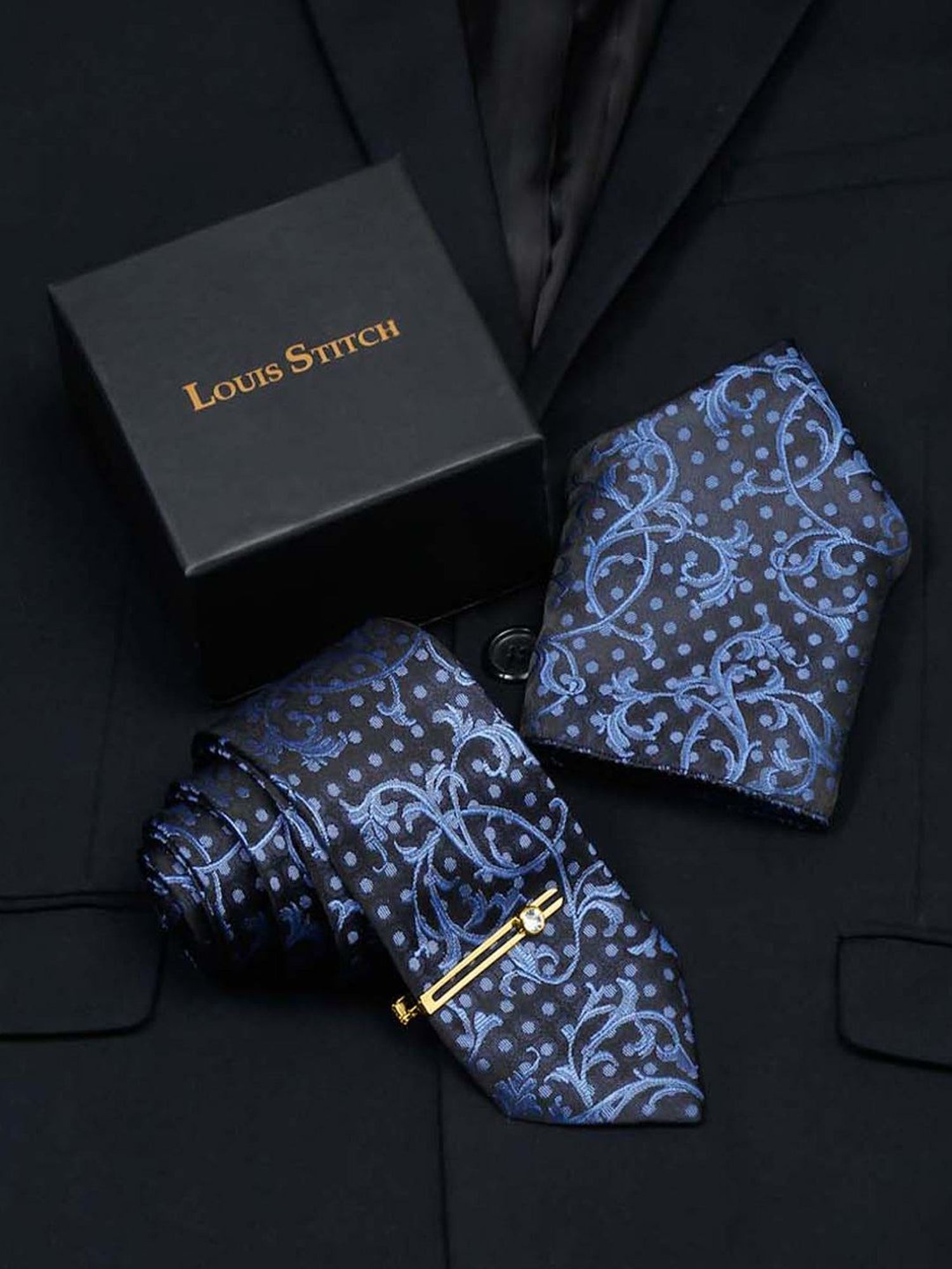 Louis Stitch Navy Printed Necktie Gift Set - Set of 3