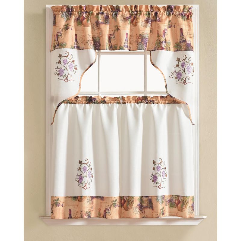 Ramallah Trading Urban Embroidered Grape Tier and Valance - 60 x 36, Beige
