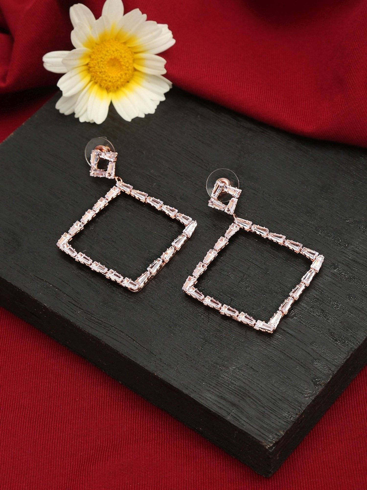 YouBella Contemporary Rose-Gold Tone White Dangler Earrings for Women