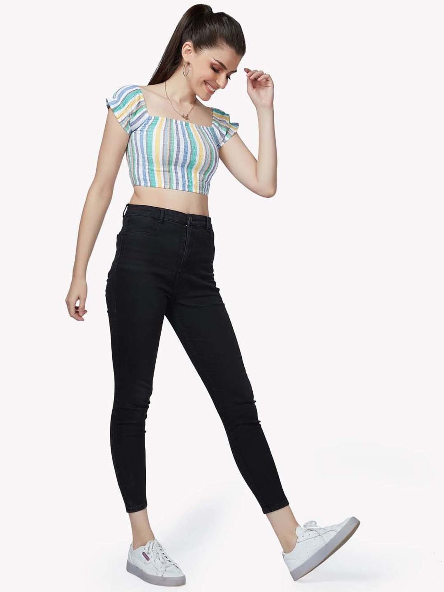 VASTRADO Multicolored Cotton Striped Crop Top