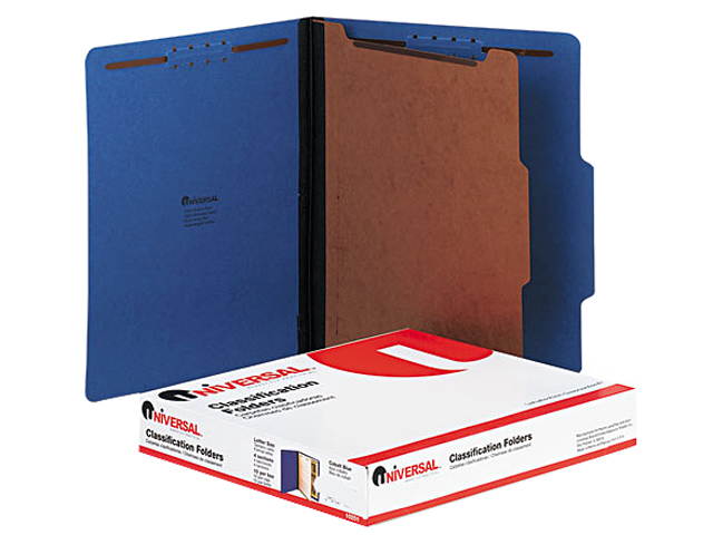 Universal 10201 Pressboard Classification Folders  Ltr  4-Section  Cobalt BE  10/bx