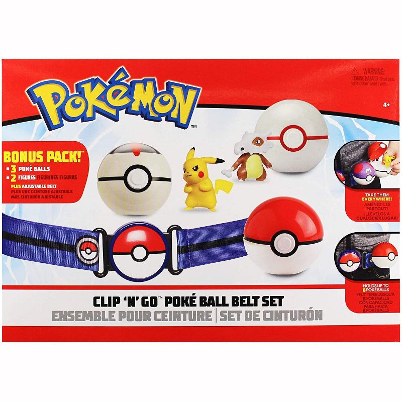 Jazwares Pokemon Clip 'N' Go Belt Set with 3 Poke Balls & 2 Figures - Includes Pikachu and Cubone