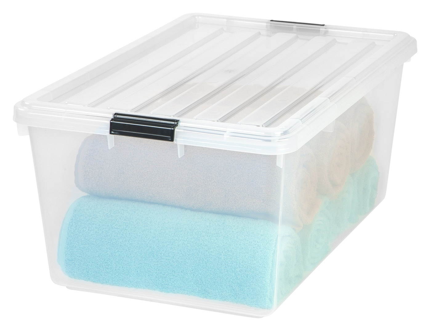 IRIS 68 Quart Buckle Down Storage Box, 5 Pack, Clear