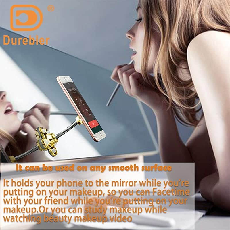 Phone StandDoubleSided Phone Stand with 360&deg; RotatingMultiFunctional DesktopMirrorGlass Phone Holder for Cell Phone Tablet5 Soft Silicone Suckers Protecting Your Phones Gold