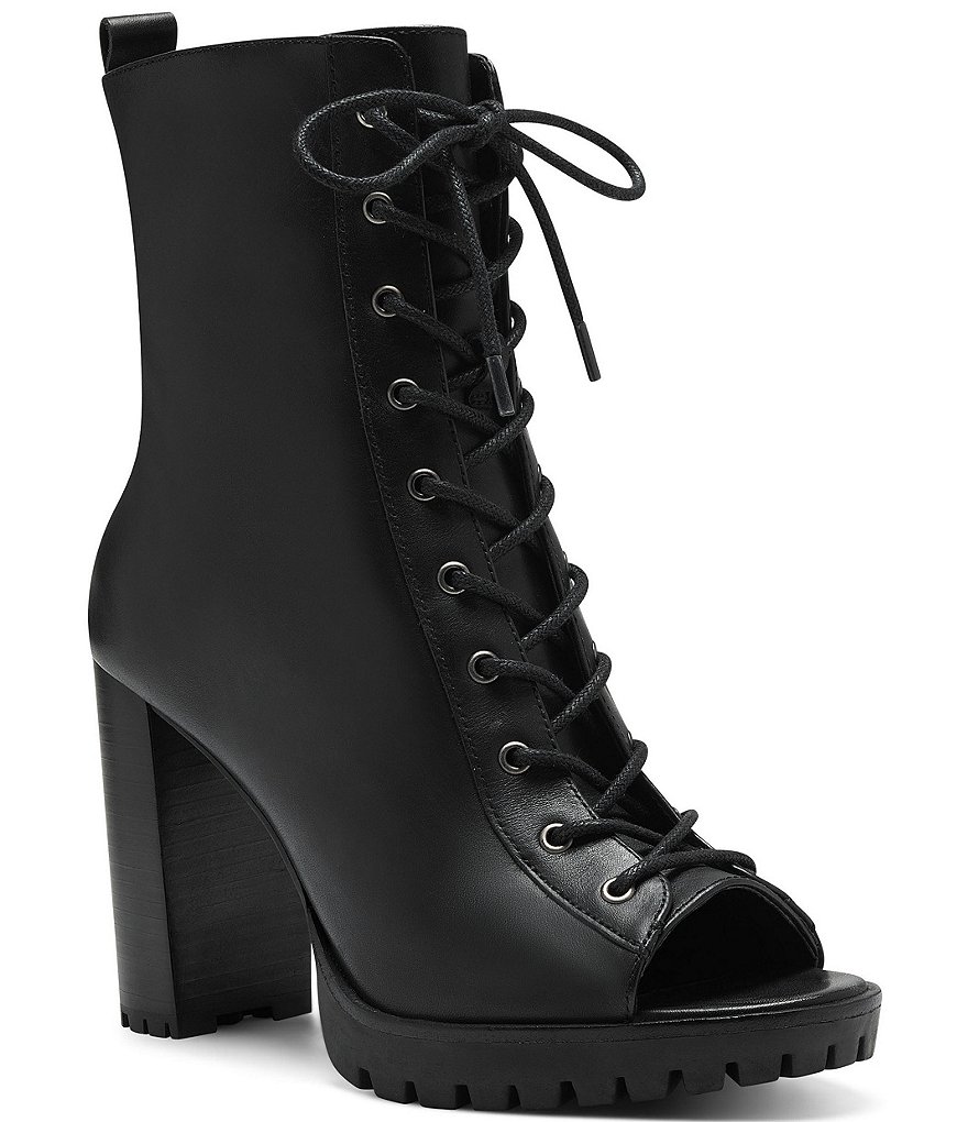 Vince Camuto Hemmy Peep Toe Lace-Up Leather Booties