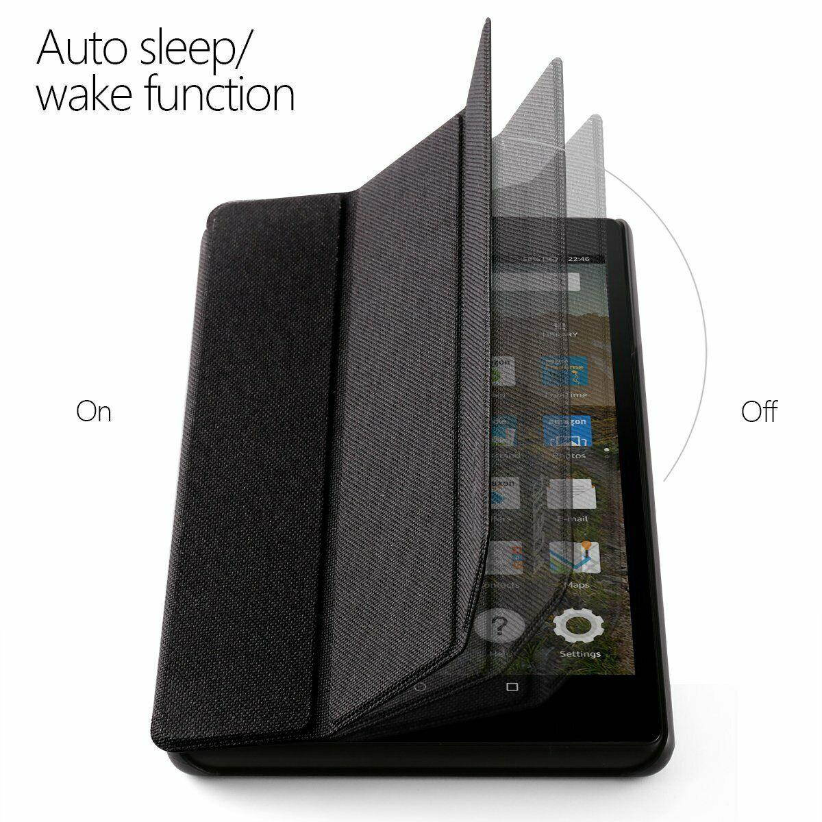 For Fire 7 2017 Tablet Case Leather Smart Cover w/Auto Sleep/Wake Function Black