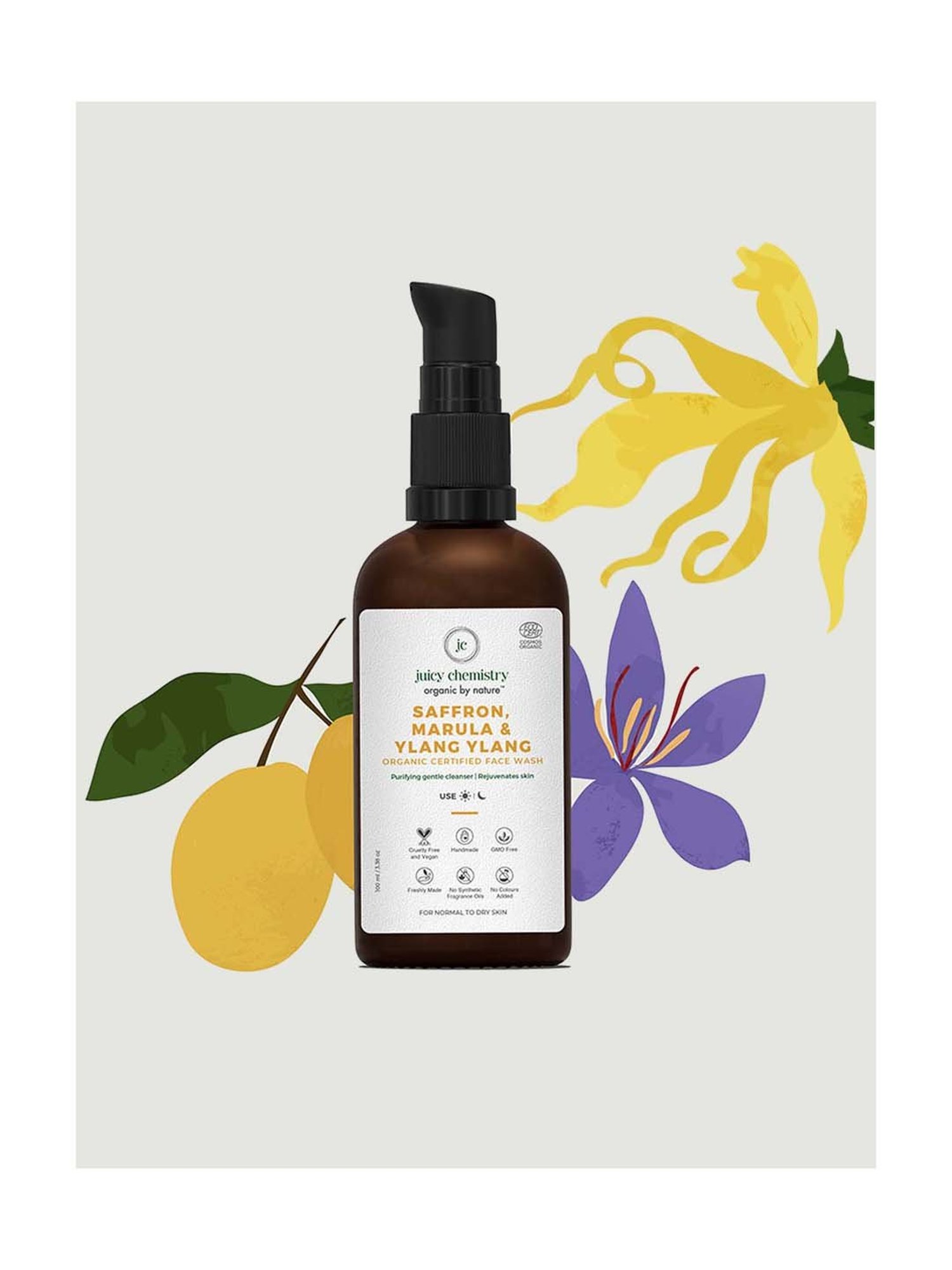 Juicy Chemistry Organic Saffron Marula & Ylang Ylang Face Wash - 100 ml