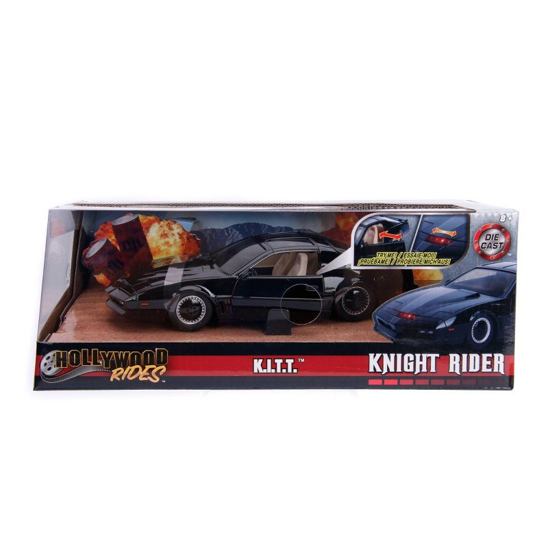 Jada Toys Hollywood Rides Knight Rider K.I.T.T. 1982 Pontiac Firebird Die-Cast Vehicle with Lights 1:24 Scale Glossy Black