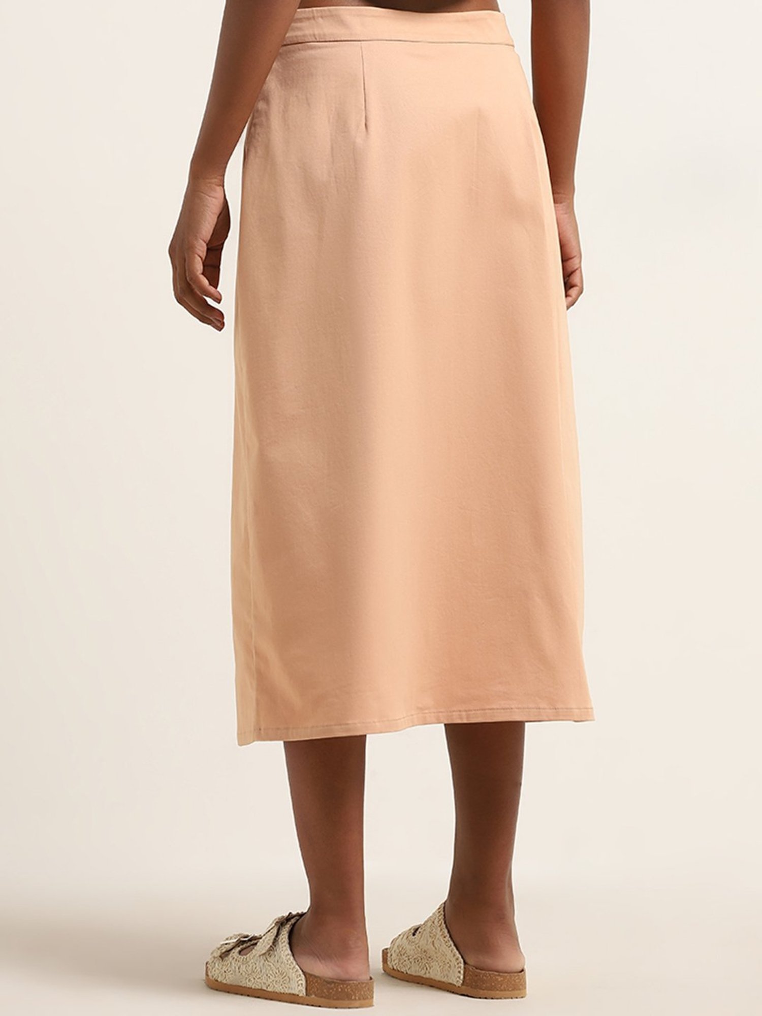 Bombay Paisley by Westside Peach Mid-Rise Cotton Blend Skirt