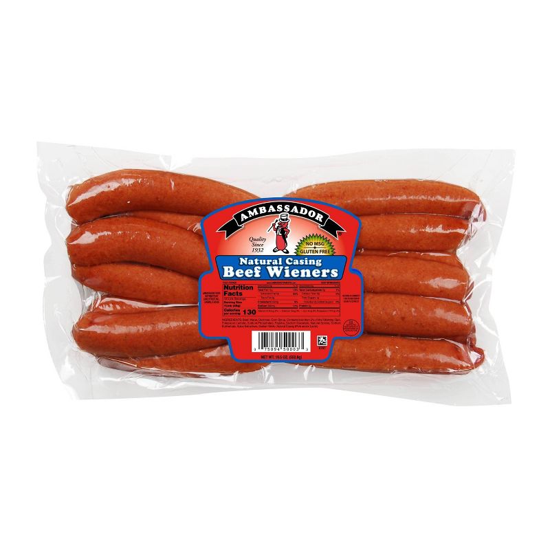 Ambassador Natural Casing Beef Wieners - 19.5oz