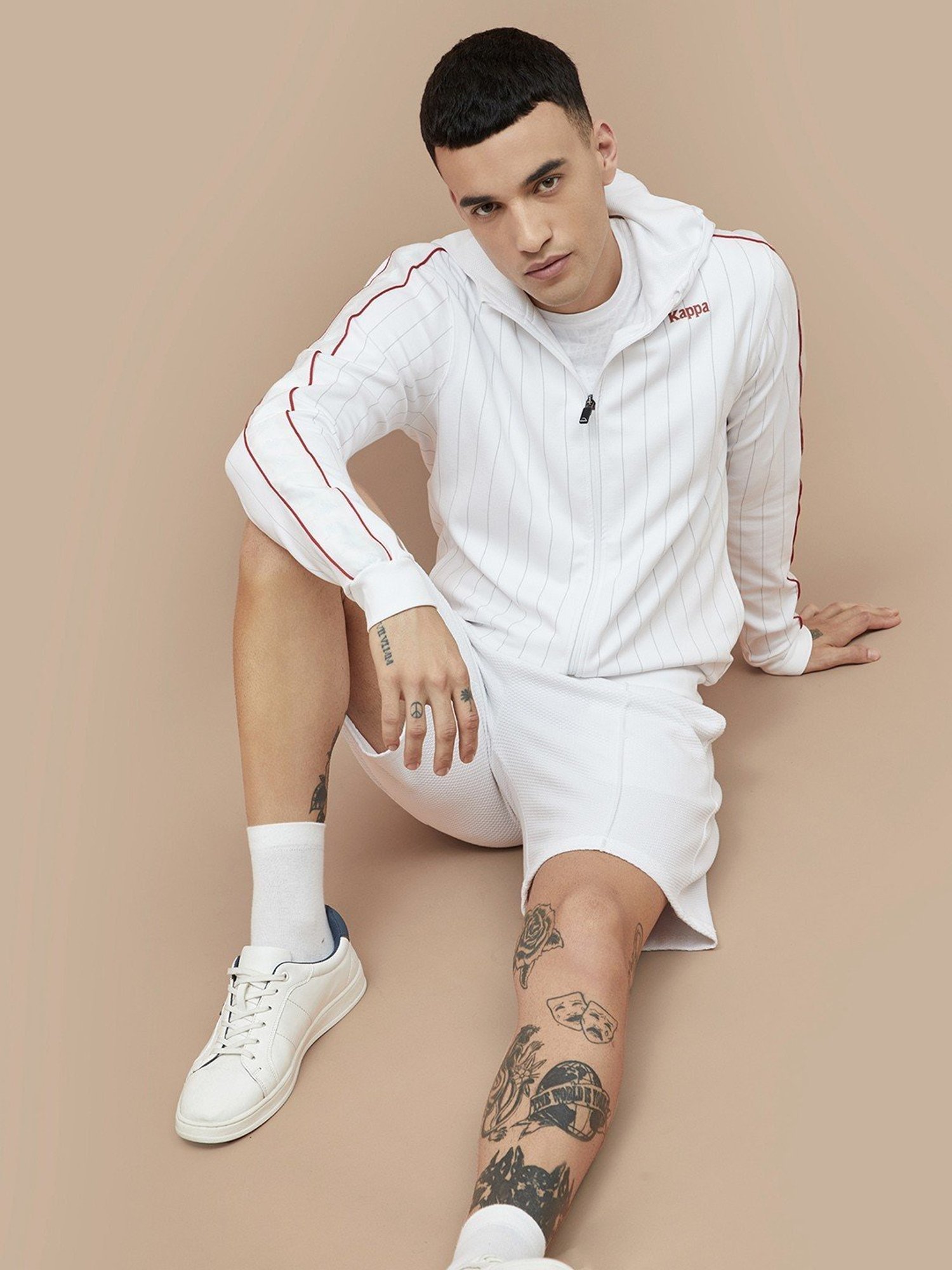 Kappa White Regular Fit Striped Hooded Sweatshirt