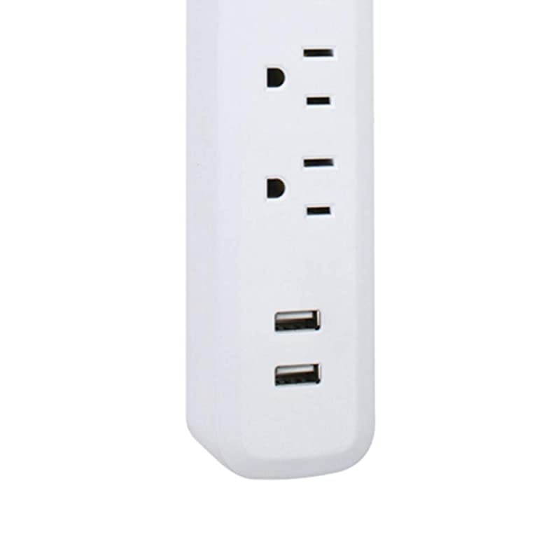 Designer Series 6ft 6-Outlet Power Strip, 2X USB Ports (5V/3.1A), Surge Protector, Right Angle Plug, Circuit Breaker Switch, White Finish, Silver Fabric Cord 78361, 2 Ft