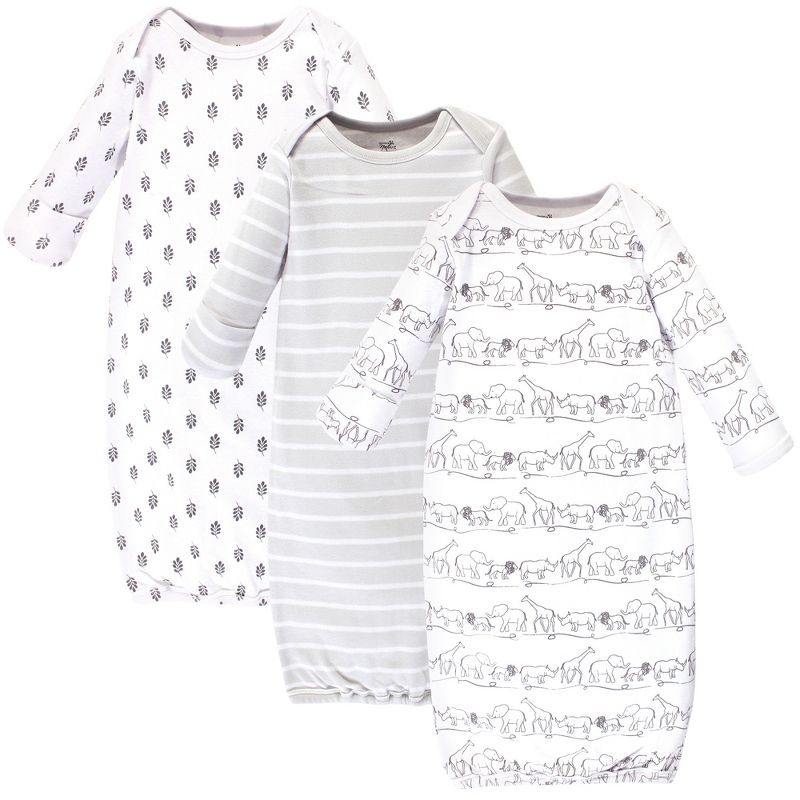 Touched by Nature Baby Organic Cotton Long-Sleeve Gowns 3pk, Safari, 0-6 Months