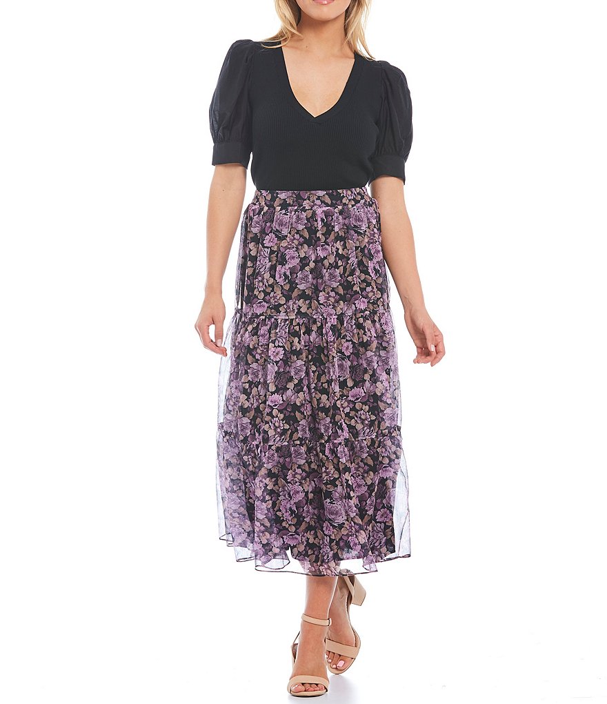 Lucy Paris Alaska V-Neck Puff Sleeve Mixed Media Top