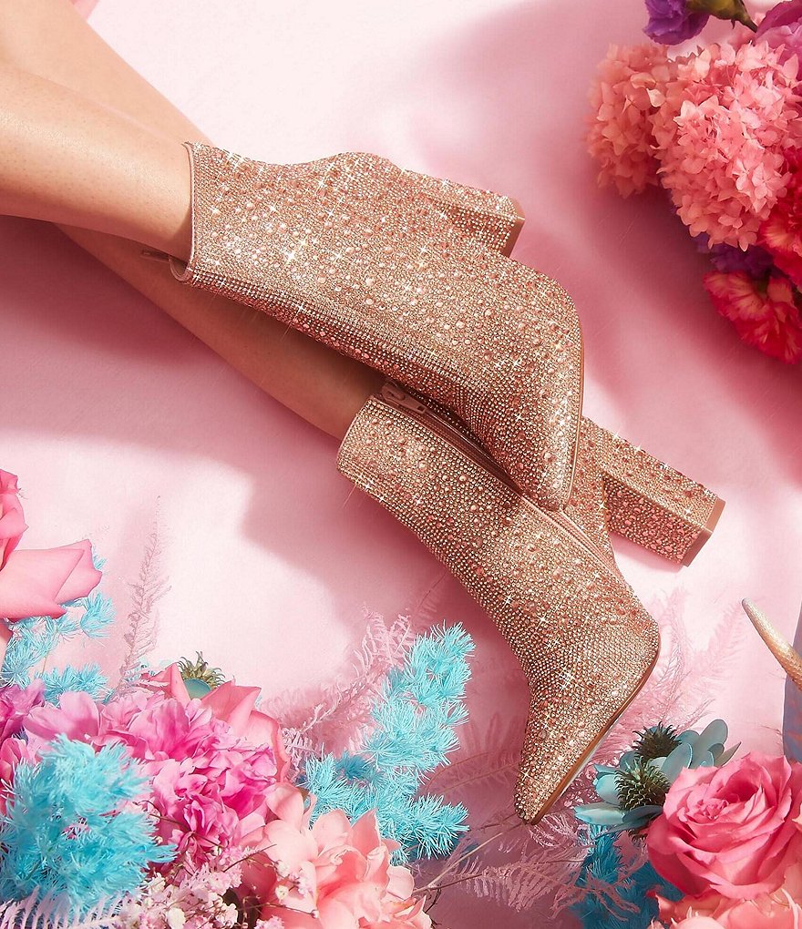 Blue by Betsey Johnson Cady Rhinestone Embellished Block Heel Booties