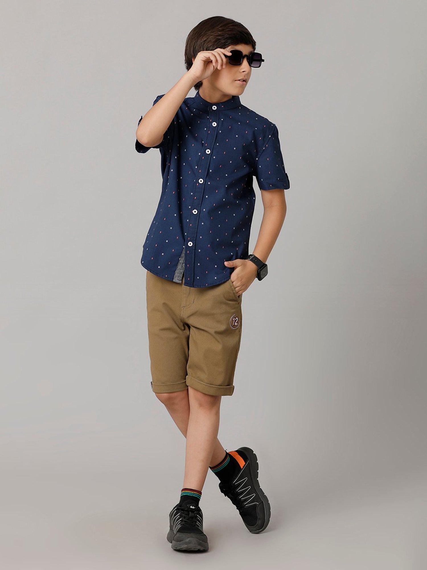 Under Fourteen Only Boys Navy Printed Shirt