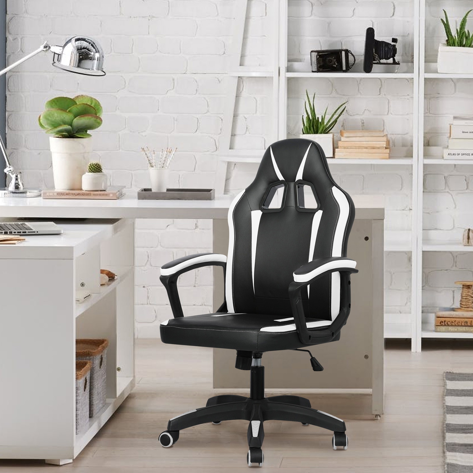 YOUTHUP Office Chair Adjustable Ergonomic Leather Gaming Chair Swivel Rolling Computer Desk Chair with Lumbar Support,Black and Red