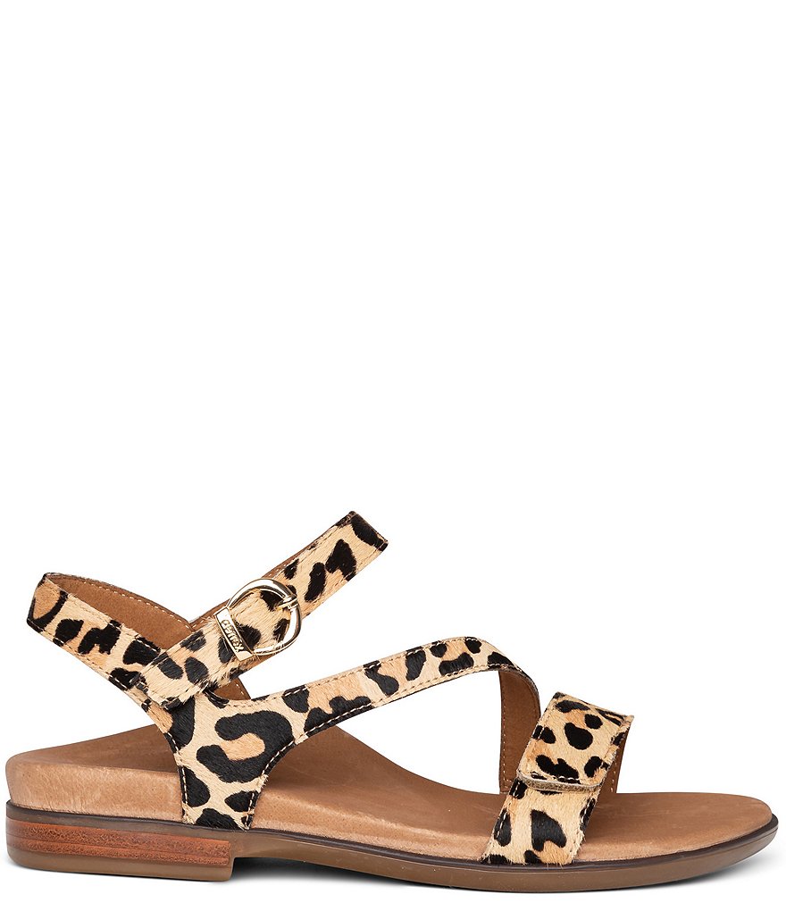Aetrex Tia Leopard Print Leather Strappy Sandals