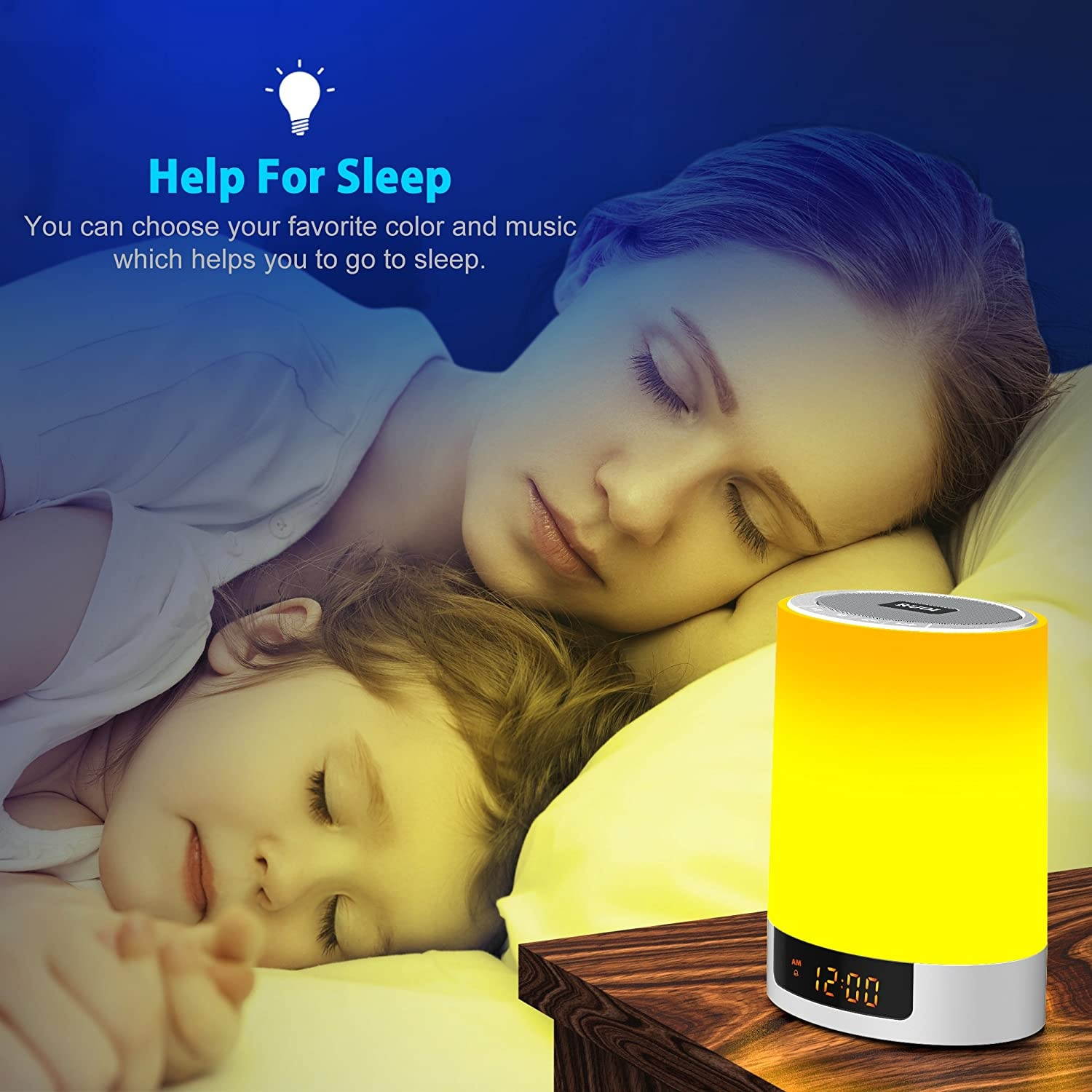 Night Lights Bluetooth Speaker, Ruoi Touch Sensor LED Bedside Lamp + Dimmable Warm Light & Color Changing, Wireless Speakers with Alarm Clock, MP3 Music Player, Best Gift for Kids, Party, Bedroom