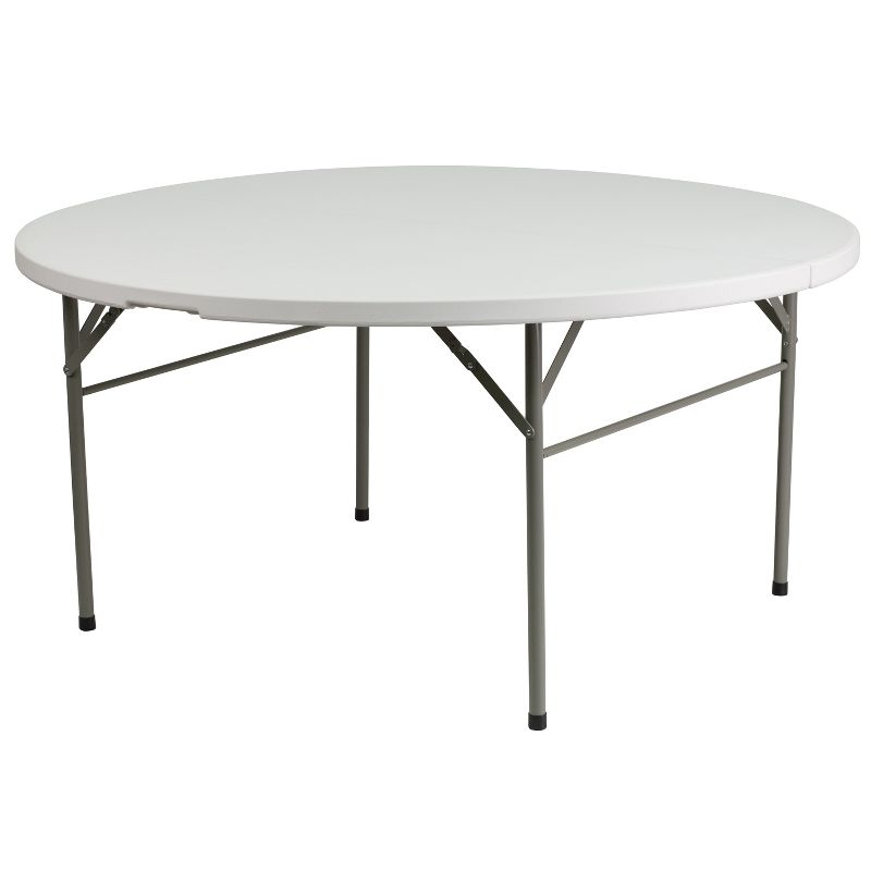 Emma and Oliver 5-Foot Round Bi-Fold Granite White Plastic Folding Table with Carrying Handle
