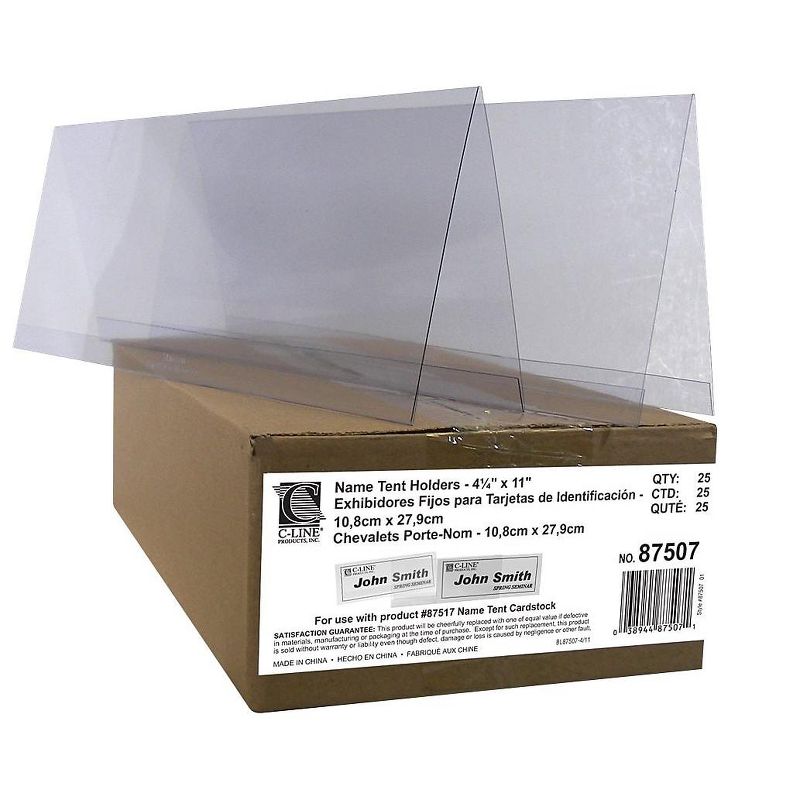 C-Line Tent Card Holders 4 1/4" x 11" Rigid Heavyweight Clear Plastic 25/Box 87507