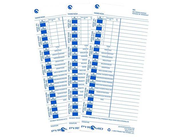 Pyramid Time Systems 35100-10F Genuine Time Cards for Use with All Side-Loading Time Clocks (Pack of 100)