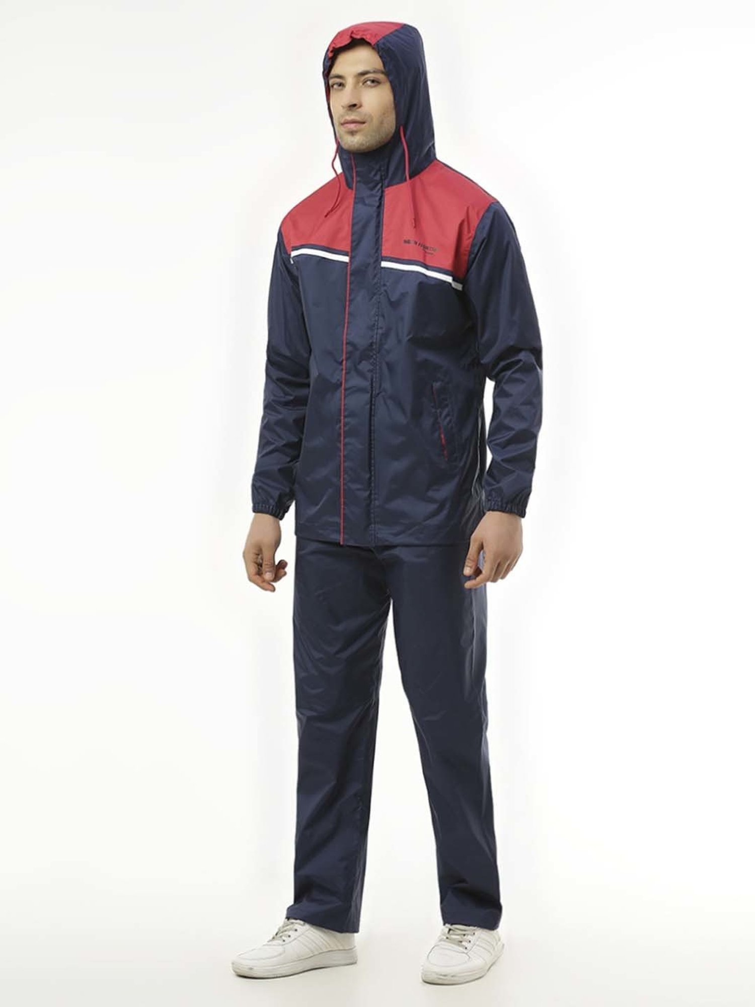 Zeel Navy & Red Colour-Block Rainwear Jacket