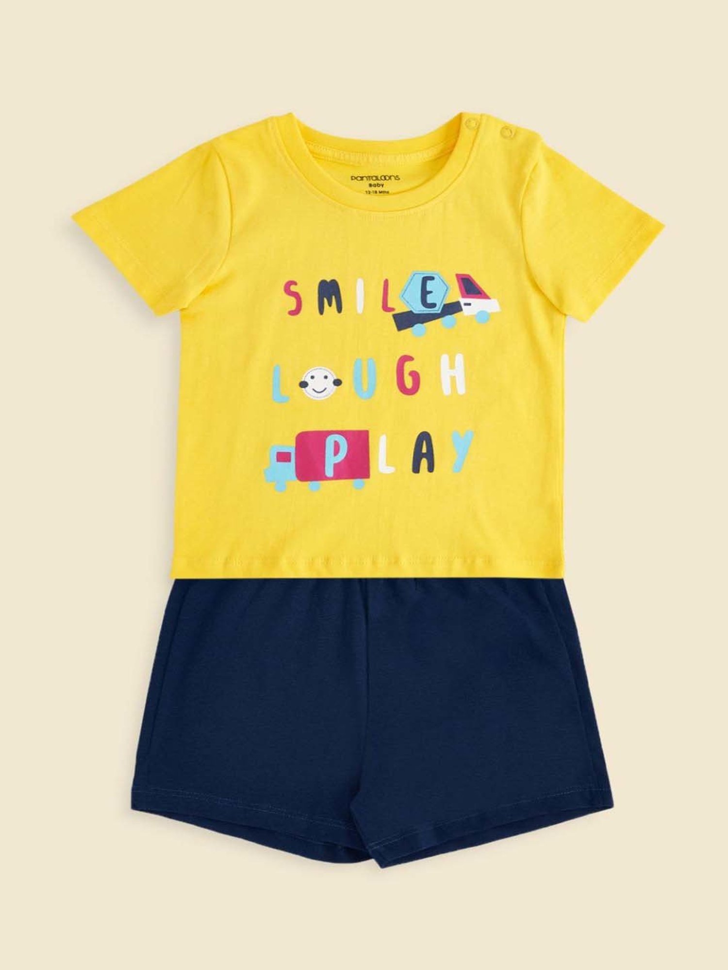 Pantaloons Baby Yellow & Navy Cotton Printed T-Shirt Set