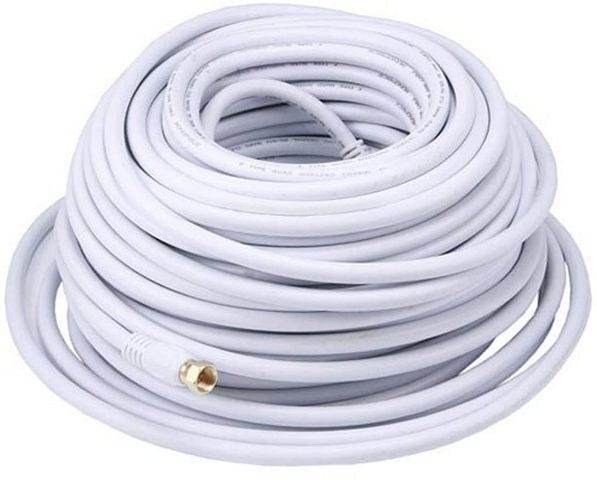 RG6 F Type Quad Shielded Coaxial 18AWG CL2 Rated 75Ohm Cable - 100ft - WHITE