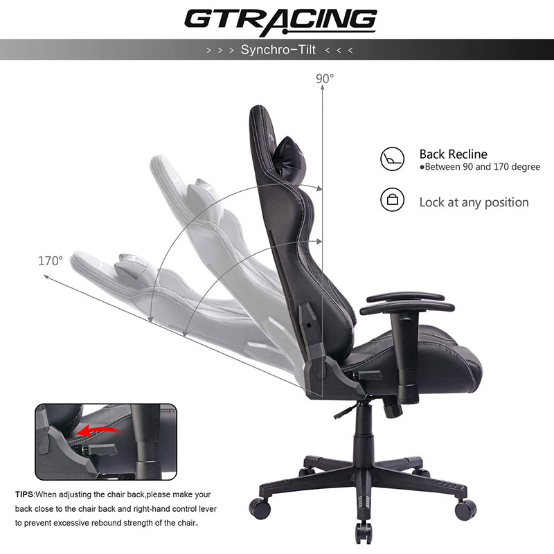 GTRACING Gaming Chair Ergonomic Racing Desk Chair PU Leather High-Back Adjustable Professional E-Sports Chair with Headrest and Lumbar Pillows GTBEE Series