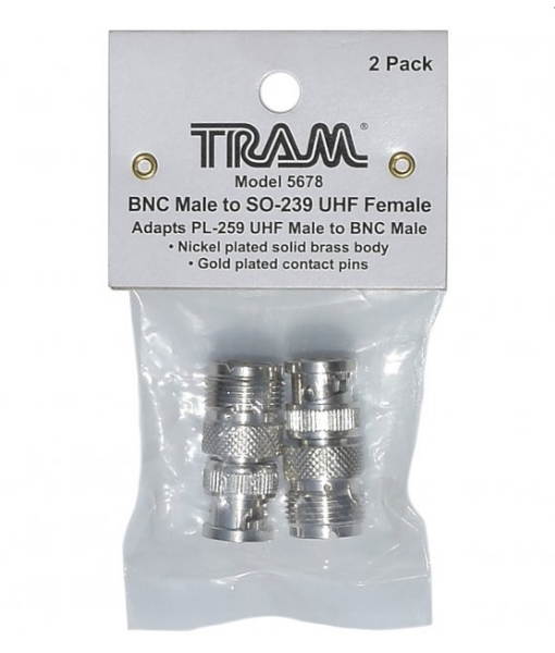 Tram 5678 BNC Male to SO-239 UHF Female Adapter, 2-Pack