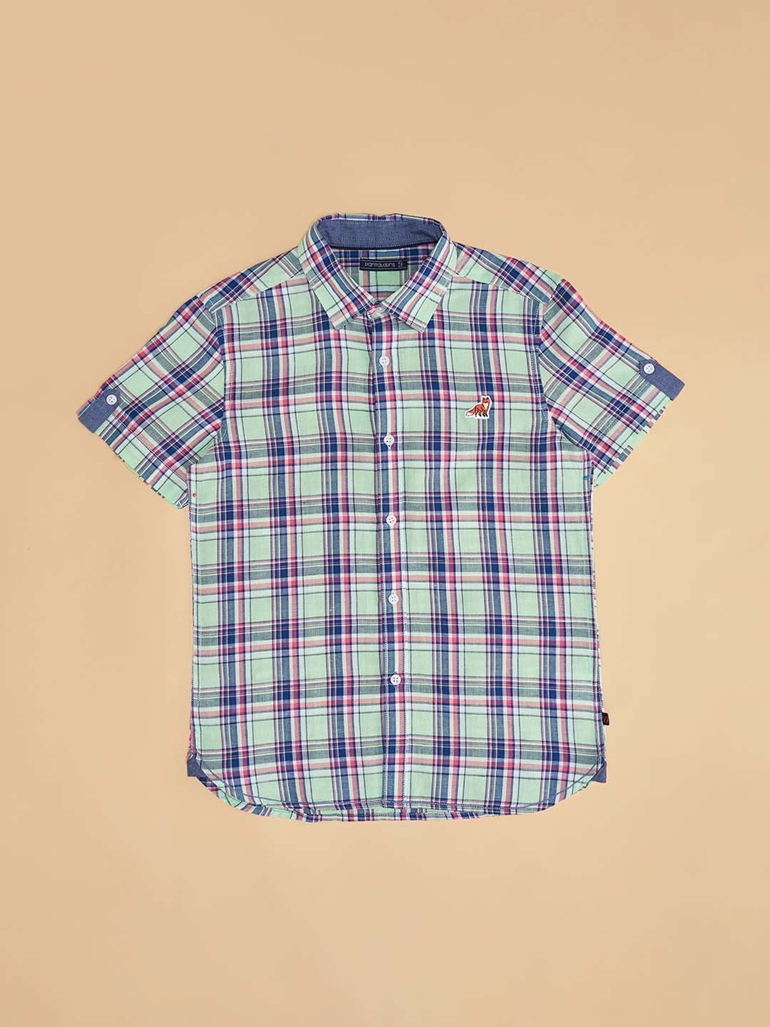 Pantaloons Junior Kids Pastel Green & Blue Cotton Chequered Shirt