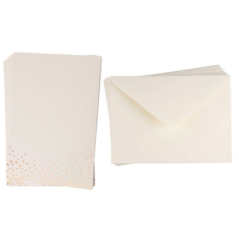 Sustainable Greetings 50-Pack Ivory Gold Foil Blank Greeting Cards, Plain Thank You Invitation Postcard Notecard, 5x7 in