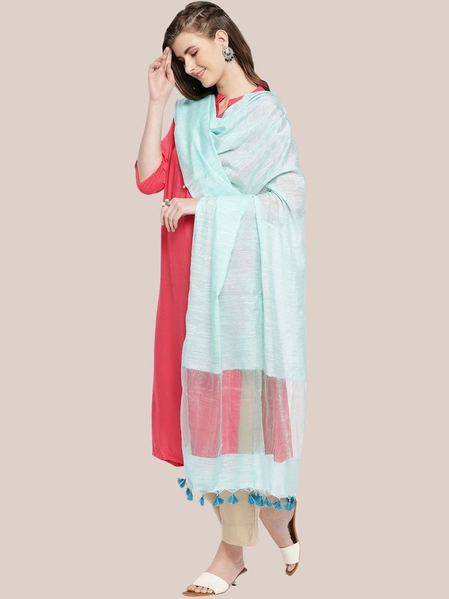 Dupatta Bazaar Light Blue Linen Dupatta