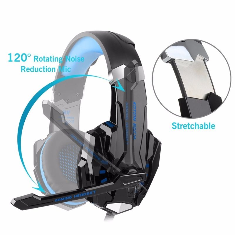 KOTION EACH PS4 Gaming Headset Deep bass Stereo Casque Wired Game Earphones Gaming Headphones  3.5+USB with Microphone for PS4 PC Laptop(Blue)