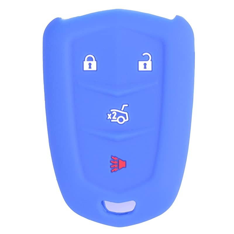 2Pcs  Sillicone key fob Skin key Cover Keyless Entry Remote Case Protector Shell for 2014 2015 2016 Cadillac ATS CTS XTS 4 button smart remote black blue