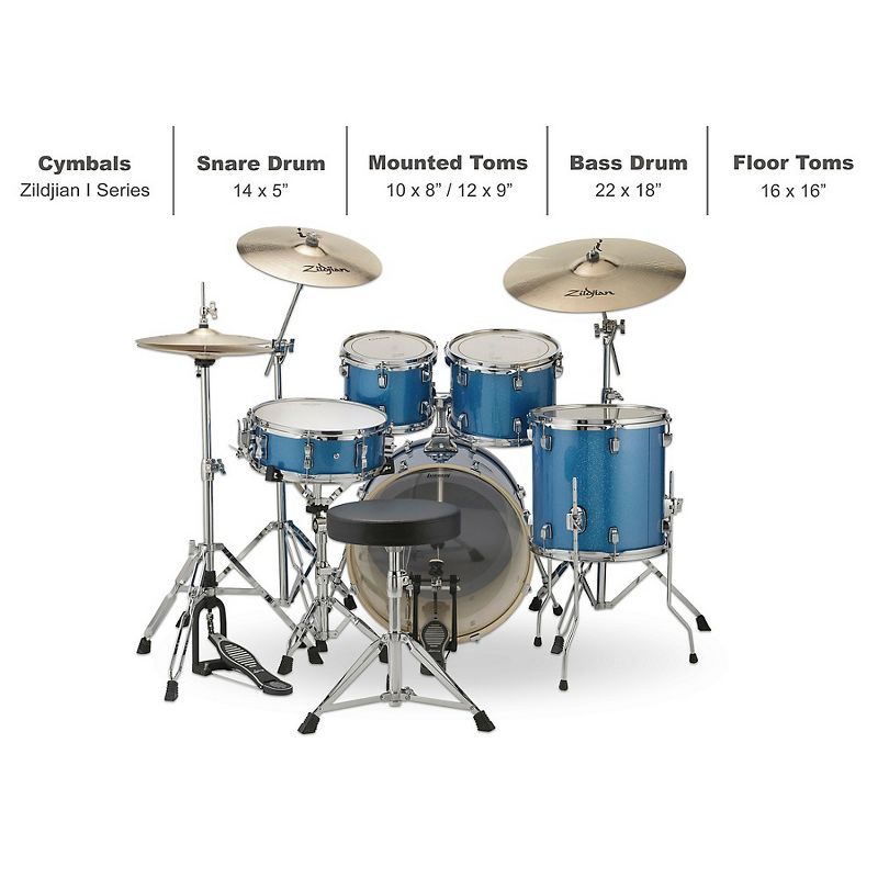 Ludwig Element Evolution 5-piece Drum Set with 22 in. Bass Drum and Zildjian "I" Series Cymbals Blue Sparkle