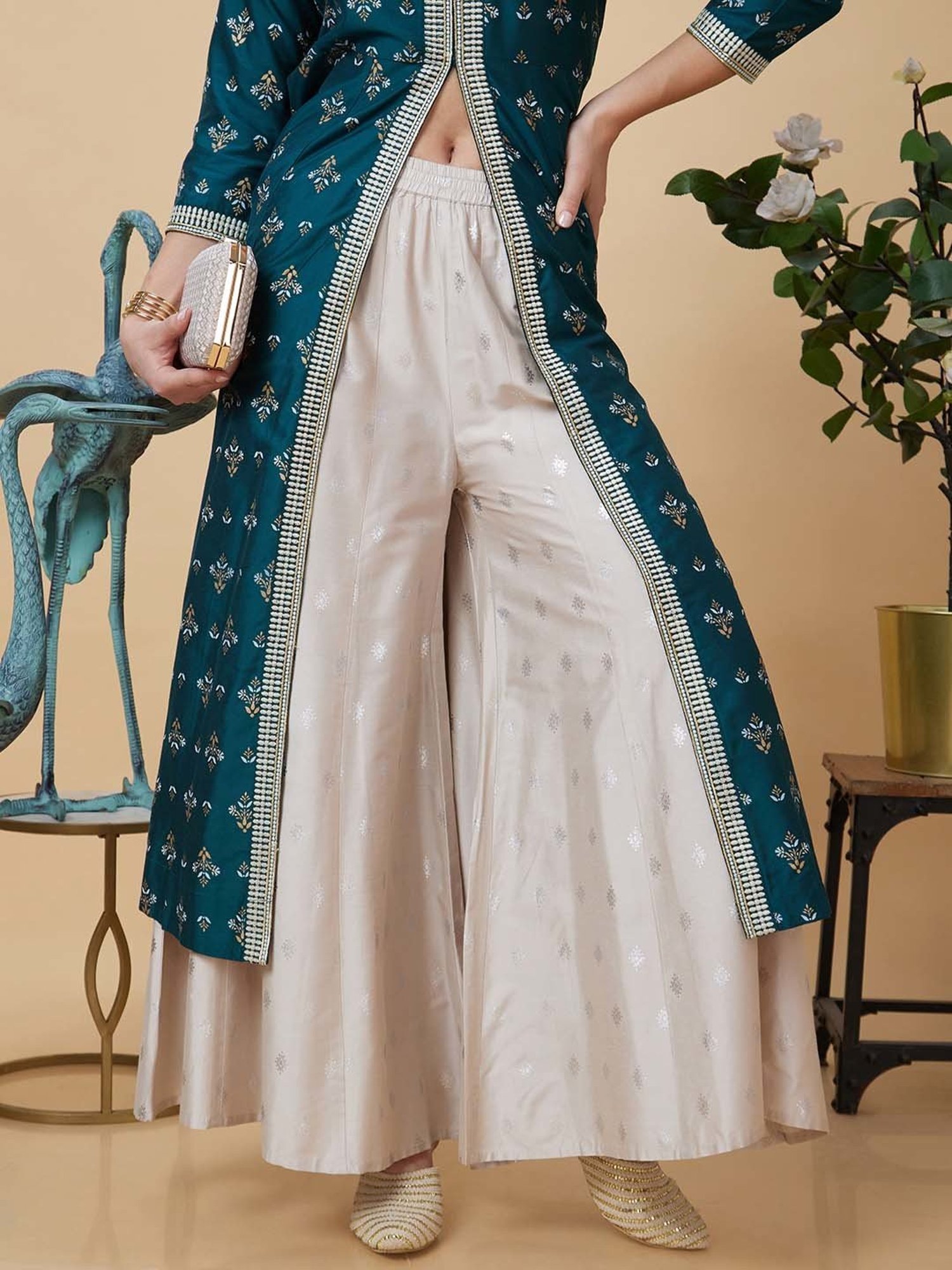 Castle Black Embroidered Palazzos