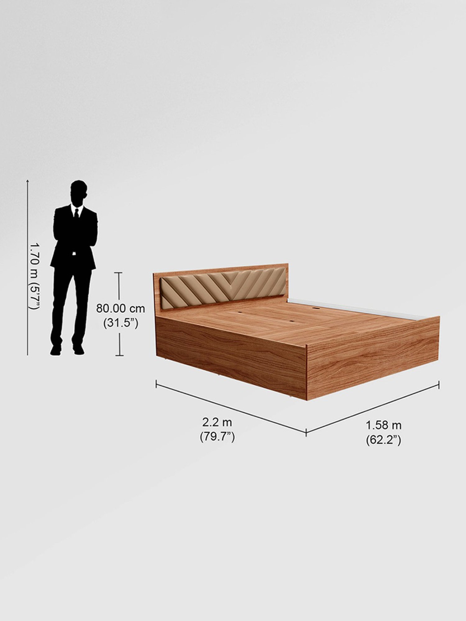 Godrej Interio Alina Walnut Engineered Wood Queen Bed