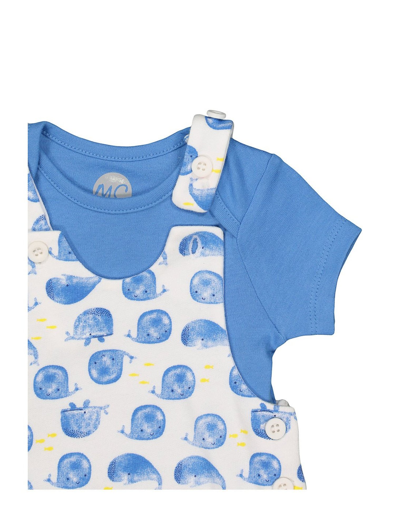 Mothercare Kids Blue & White Printed Dungaree with Bodysuit