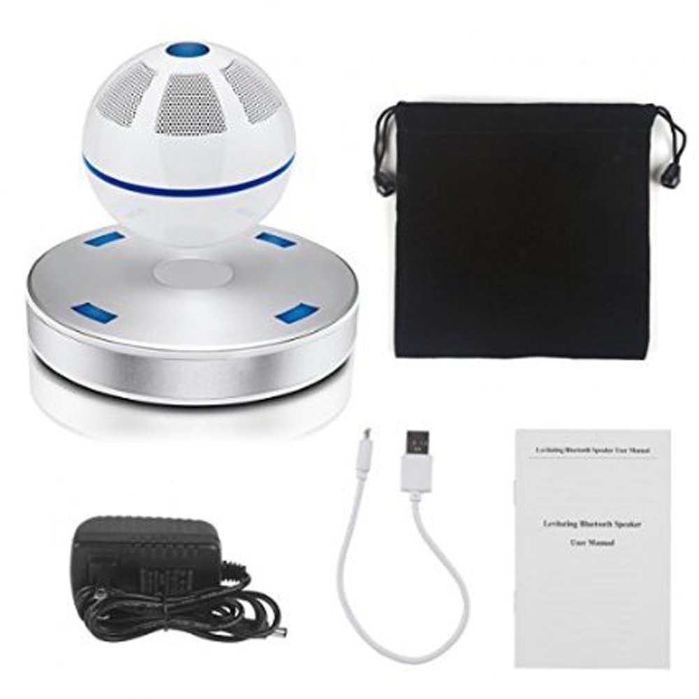 Levitating Bluetooth Speaker, Portable Wireless Magnetic Floating Rotating NFC Function Speaker for iPhone 6 6S Plus 5S 5 5C 4S iPad Air Mini Pro Samsung S6 Edge S5 S4, HTC Tablets PC-White