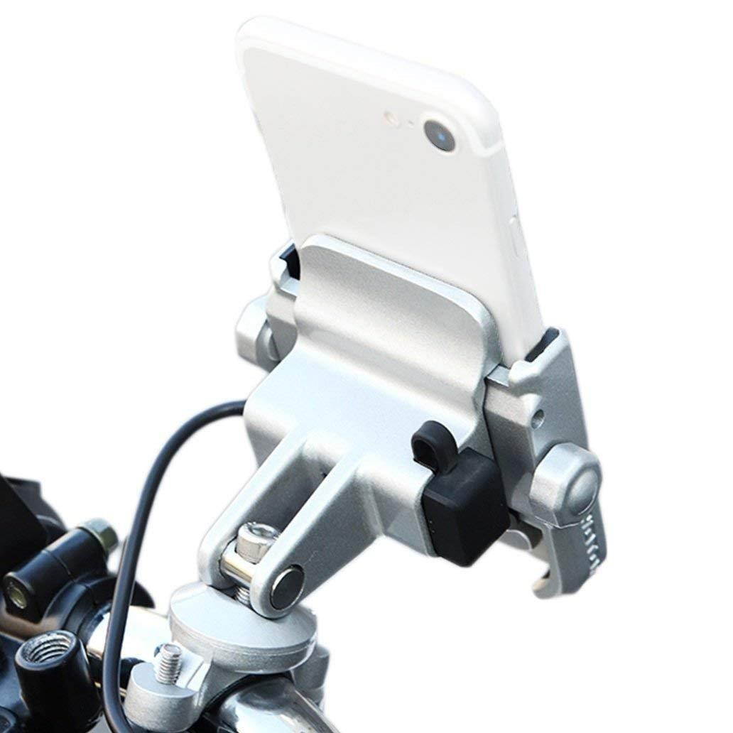 NikoMaku Motorcycle Phone Holder Phone Mount 5V 2A USB Port Metal Aluminum Alloy Handlebar Holder 360&deg; Adjustable Compatible 4-6.8 inch Mobile Phone, iPhone Samsung BlackBerry etc.