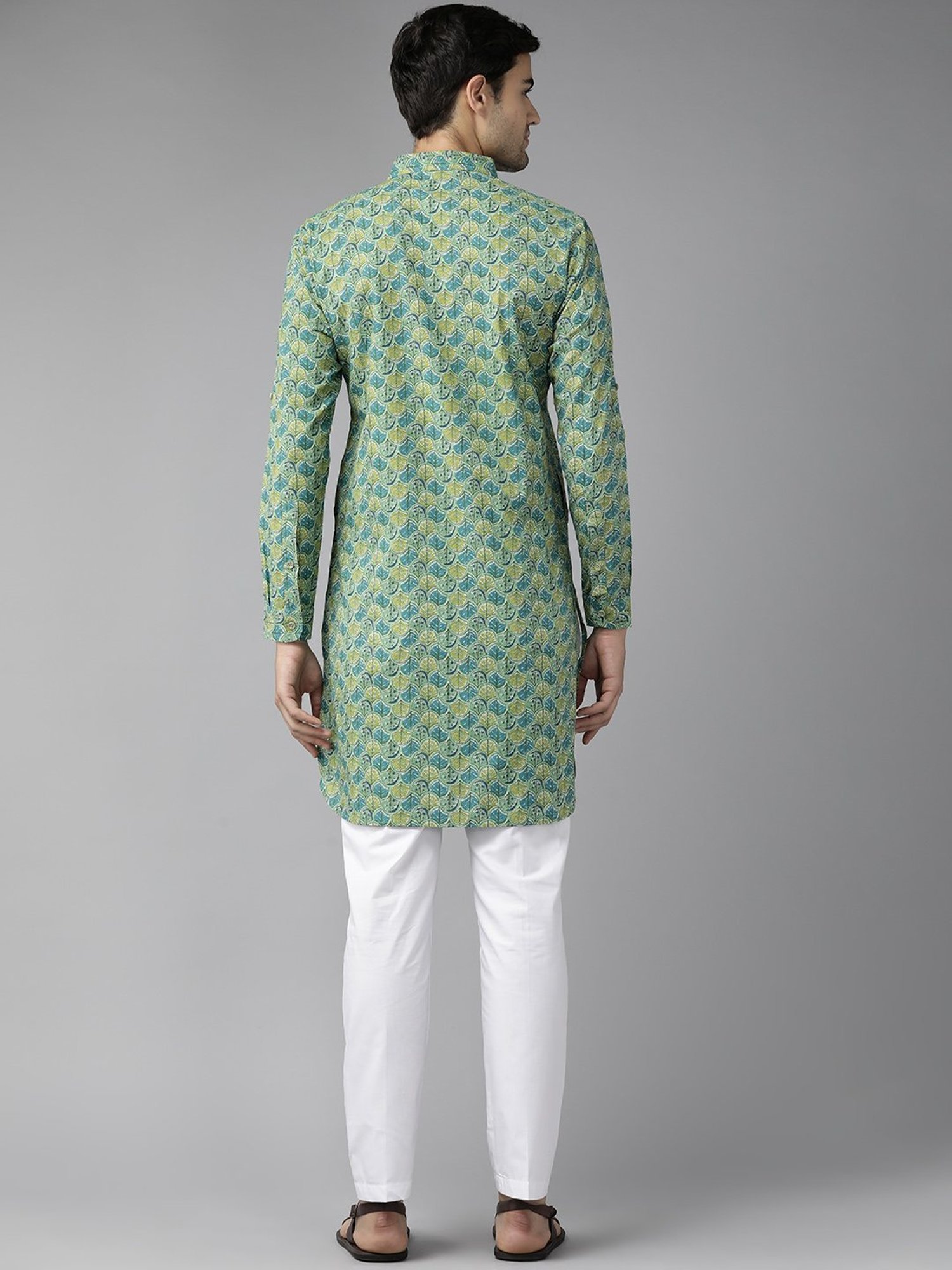 See Designs Green & White Cotton Regular Fit Printed Kurta Bottom Set