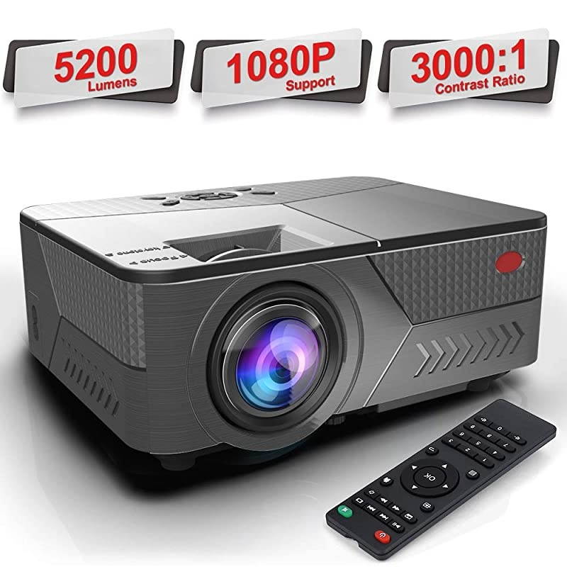 Projector 5200 Lumens Movie Projector for iPhone Support 1080P and 30000 Hour Lamp Life and Max200 DisplayCompatible with HDMIVGAAVUSBBlack