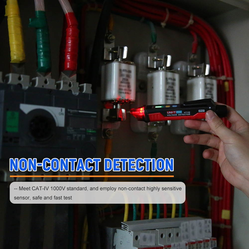 UNI-T UT12E AC Voltage Detector Meter 24V-1000V Non-Contact Portable Tester Pen Socket Volt Current Electric Test Pencil with Sound and Light Alarm and LED Flashlight Vibration